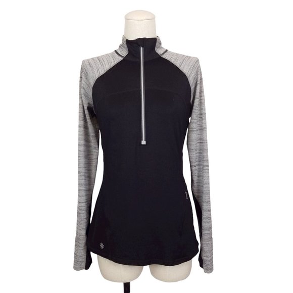 Athleta Running Wild 2.0 Half Zip Pullover Top Black & Gray Sz Small - Picture 1 of 11